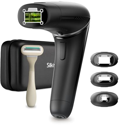 Silk'n 7, IPL-Gerät mit einem drehbarem Kopf, Haarreduktion, 600.000 Lichtimpulse, für helle bis dunkle Haut, drei Aufsätze, extra schnelle Anwendung