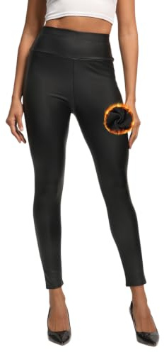 Lishang Leggings Cuero Mujer Leggings Piel Cintura Alta Push Up Pantalones Piel Sintética Elasticos Leggins Termicos Invierno para Movimiento Fitness Bailar