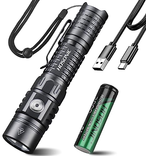 HOSONIC EC16 linterna led 1750 Lúmenes, USB C Recargable Linternas Tactica Alta Potencia Con 7 Modos，IP68 Impermeable Linterna Pequeña Potente, Pilas incluidas