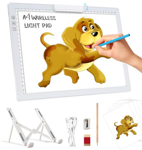 elice Piastra luminosa DIN A4 con supporto/clip, tavolo luminoso ricaricabile A4, portatile, 6 livelli di luminosità e regolazione continua, per diamond painting, disegno, schizzi (bianco)