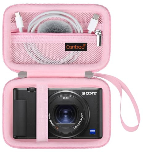 Canboc Tragetasche für Sony ZV-1/ZV-1F/ZV-1 II Digitalkamera für Inhaltsersteller, Sony ZV1 Vlogging Kameratasche, Reißverschluss Mesh Tasche passt USB Kabel, Batterien, Rosa