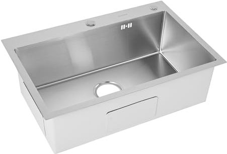 Spüle,Edelstahlspüle mit faltbarem Siebkorb und Seifenspender,Edelstahlspüle mit große einer Schüssel 26.8 * 17.7 * 7.9inch,Einfacher und moderner Stil Rechteck Flum(Silber)