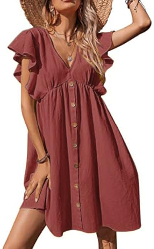 Vestido de Polo Mujer Manga Corta Verano Algodón Trabajo Vestido Mujeres Casual Verano Moda Gasa Cuello en V Magas Cortas Estampado Floral Vacaciones