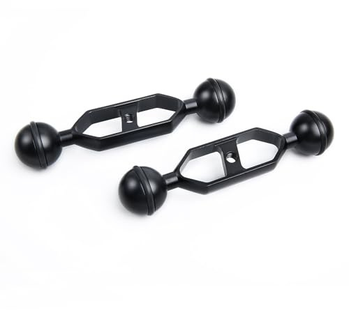 LetonPower Bras d'extension en Alliage d'aluminium à Double Bille de 5, connecteur de tête à Bille de 1, Bras sous-Marin pour Stroboscope/lumière vidéo/Plateau pour caméra de plongée (2pack)
