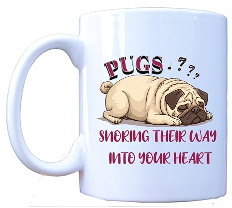 MILLHOUSE PRINTS Adorable Pug Mug - Snoring Their Way Into Your Heart, Cute Dog Lover Gift, Coffee Tea Cup, Pug Owners