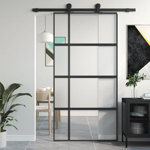 BAZZI Schiebetür innen und außen, schwarz, 102,5 x 205 cm, aus gehärtetem Glas und Aluminium