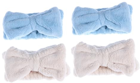 FRCOLOR 4stücke Fleece Haarband Mit Schleife Elastisches Make-up Yoga Zubehör Waschbar Blau Und Weiß Für Gesichtspflege Und Spa-anwendungen