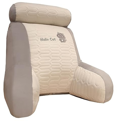 AYUOEODM Ice Silk Lesekissen,rückenkissen Mit Armlehnen & Nackenstütze, Lesekissen Für Bett Und Sofa Sitzkissen Zum Lesen Fernsehen Arbeiten Spielen Faulenzen (Color : Light Grey, Size : 65x60cm)