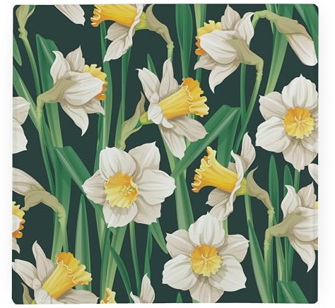 Poster Daffodils Large Square Glass Worktop Protector - Spring Themed Yellow & Green Floral Gifts - Smooth Board Kitchen Chopping/Cutting Board Worktop Saver with Non-Slip Feet 30cm x 30cm (12 x 12)