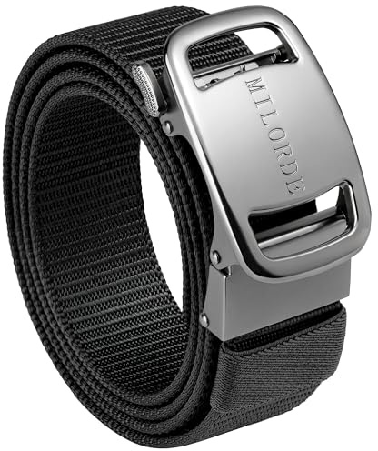 Milorde Men's Ratchet Nylon Web, 35MM, Tactical Work Belt with Automatic Buckle Quick Release, Full Adjustable (Tank-Black,110cm)