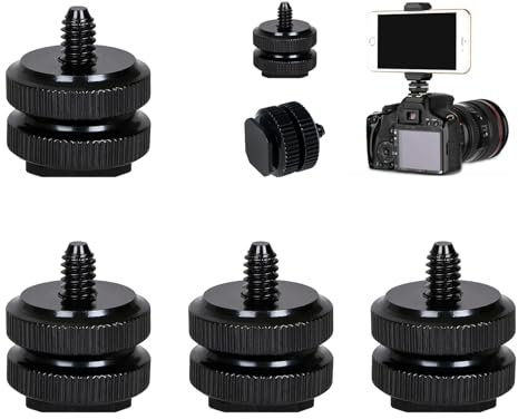 4 Pcs Camera Hot Shoe Mount to 1/4-20 Tripod Screw Adapter, Metal Flash Cold Shoe Mount, Dual Hot Shoe Adapter Holder Conversion Screw for DSLR Camera Rig Compatible with Microphone LED Light Monitor