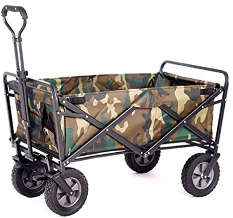 Zusammenklappbarer Outdoor-Handwagen, 4-rädriger zusammenklappbarer Campingwagen, Gartenwagen, tragbarer Outdoor-Handwagen mit Bremse, für Strandpicknick, Tragkraft 100 kg