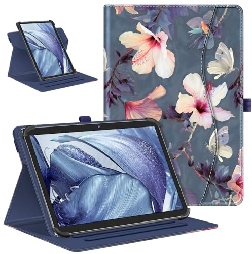 Fintie Tablet Hülle Universal für 9/ 10/ 10.1/ 11 Tablet | 360 Grad drehbar Schutzhülle für Whitedeer/AWOW/Laptok/TABWEE, Hibiskus