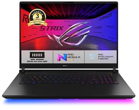 ASUS ROG Scar 18 G835LW-SA138W 18 Pouces 2.5K 240Hz PC Portable (Intel Core Ultra 9 Processeur 2.7 GHz, 32GB DDR5, 1TB SSD, NVIDIA GeForce RTX 5080 Laptop GPU, Windows 11 Home) – Clavier AZERTY RGB