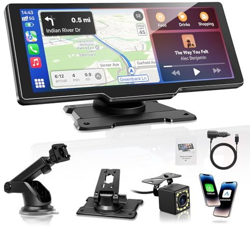 Carpeer CarPlay & Android Auto Display Car Stereo, Apple Carplay Display mit rückfahrkamera, 10.26 IPS-Touchscreen, OTA-Updates, Airplay, Super Link, GPS Navigation, Siri &G00gle, BT-Audio, FM, AUX