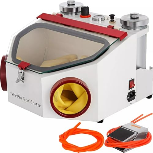 Sableuse dentaire avec 2 stylos et 2 réservoirs, lumière LED, grande fenêtre, pédale de contrôle pour le nettoyage abrasif de précision, la gravure, les restaurations dans les laboratoires dentaires
