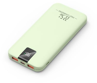 Odetrik Power Bank 10000mAh 22.5W, Cargador Portátil Rápido, Batería Externa con 3 Salidas y 2 Entradas, Tipo-C In/out, Pantalla LCD, Cargador de Móvil Delgado para Smartphone, Tabletas (Verde)