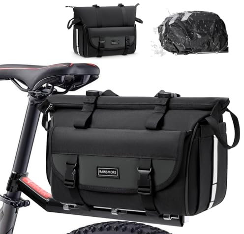 RAINSMORE 3 IN 1 Fahrradtaschen für Gepäckträger 18L Erweiterbar Fahrrad Gepäckträgertasche mit Regenschutz Reflektierend Umhängetasche und Handtasche