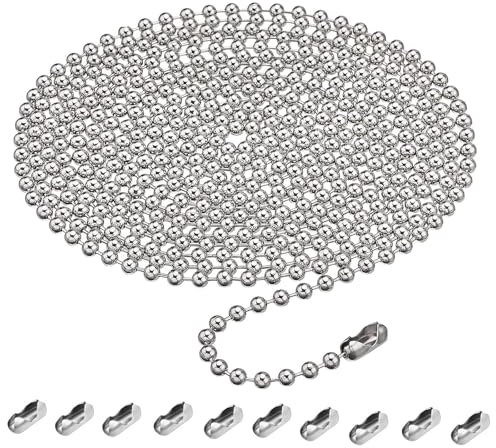 BYTLEOUTJ 2pcs 4.5mm Stainless Steel Roller Blind Beaded Pull Chain Extension, Silver Ball Bead Chain Replacement for Roller Blinds, Window Shades, and Curtains, Durable and Easy to Install(4m)