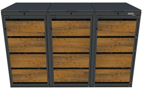 MY MÜLLTONNE OBOX Oak 3er Mülltonnenbox mit Klappdach 120L