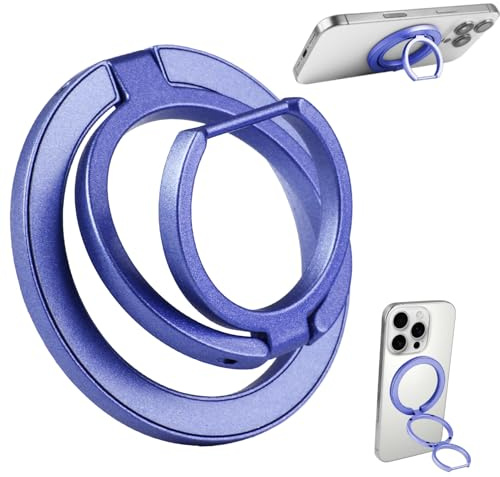 Magnetic Phone Ring Holder for MagSafe 360 Rotating Finger Grips Stand Adjustable Dual-Sided Magnet Expanding Loop Kickstand with Iron Plate for Car Mount iPhone 16 15 14 13 12 Pro Max Plus Galaxy