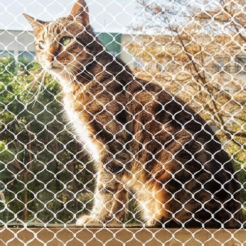 Yunova Katzennetz für Balkon 10x3m – UV-beständiges Katzenschutznetz aus Nylon, ohne Bohren montierbar, für Fenster Terrasse Geländer – Katzensicheres Netz mit 2,5cm Maschenweite