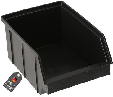 Lantelme Scatola impilabile in plastica, 150 mm x 210 mm x 100 mm, colore nero, prodotto in Germania, scatola di conservazione per officina, magazzino, garage, scatola di smistamento per viti, chiodi