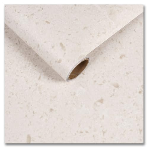 CRE8TIVE Terrazzo tapet beige självhäftande tapet glänsande marmor folie ljusgul vinyl självhäftande film möbler folie badrum vattentät granit självhäftande film kök skåpfolie bänkskiva 30 x 200 cm