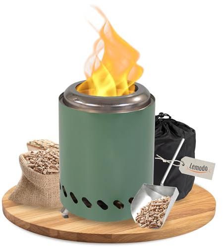 Tischkamin grün rauchfrei, Tischfeuer Outdoor, Mini-Feuerstelle tragbar mit Tragetasche, rauchfreier Tischkamin Ø 14 cm H 19 cm, Camping Tischfeuer, Deko Kamin Outdoor, Tischofen kompakt