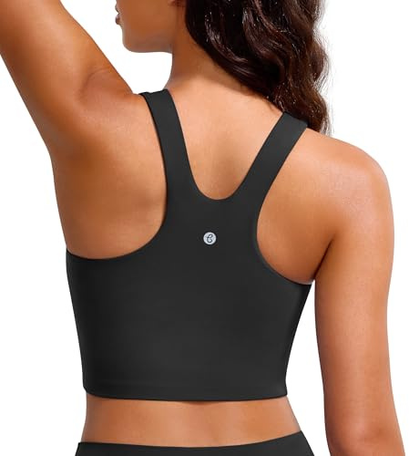 BAYDI Clouduxi High Neck Sports Bras for Women - Padded Workout Tank Tops with Built in Bra Racerback Gym Yoga Crop Top Black