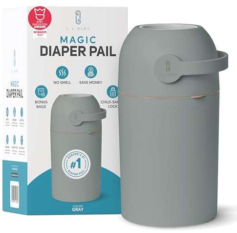 L.A. BABY Magic Windeleimer, patentiertes 100 % geruchsfreies System mit kindersicherem Verschluss, preisgekröntes Design, kein Nachfüllen erforderlich, funktioniert mit normalen Müllbeuteln, Grün
