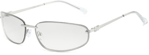 KTUCN Gafas de diseño vanguardista y de moda con montura ovalada y montura metálica, adaptables a diversos estilos, color blan