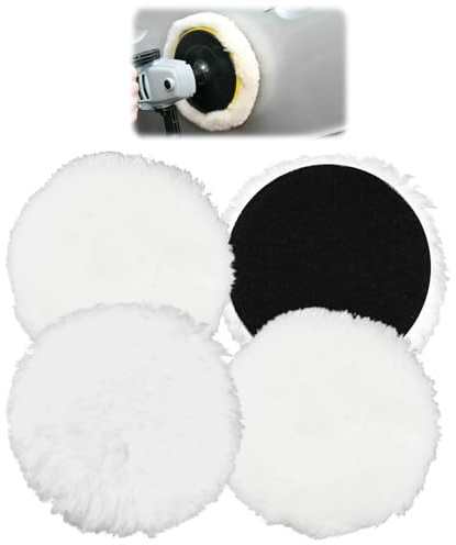 Wool Polishing Pads 5 Inch 2cm Thick 4 Pack, Durable Buffing Pads with Hook and Loop Backing, Polishing Pads for Car, Metal, Wood, Glass and Plastic, Ideal for Scratch and Rust Removal Compatible with