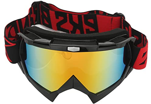 Depisuta Lunettes de Vélo Tout-terrain pour VTT, Lunettes Tout-terrain, Coupe-vent, Sangle élastique Réglable avec Rangement pour le Ski, L'escalade, le Motocross (Monture noire, lentille rouge)