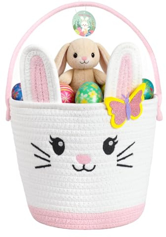 PinkSheep gewebter Korb für Kinder, Ostereier/Süßigkeiten Korb mit Griff, Niedliche Tier Lagerkörbe für Jungen Mädchen (Hase)