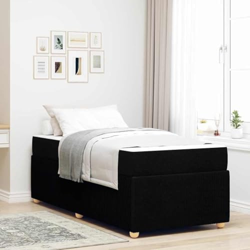 QZZCED Struttura per letto con materasso nero, 90 x 190 cm, tessuto, telaio in legno massello e doghe fisse, design moderno e confortevole per camera da letto, schiuma di supporto e sollievo
