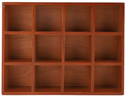 HEEPDD Holz-Wandregal, Vintage-Design mit 12 Fächern und glänzenden Kanten, stabiles Tassenregal für Sammlerfiguren, Tassen und Deko – ideal für Wohnzimmer, Küche, Büro und Geschenke