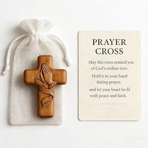 KTGUK Prayer Cross Gift,Handmade Wooden Holding Cross for Prayer & Comfort - Unique Christian Gift for Women,Goddaughters,Pocket Cros/s,Holding Cro/ss of Faith,Baptism Gifts,Christian Gi/fts