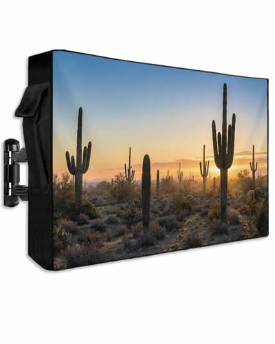 Lkicikik Desert Cactus Outdoor TV Cover 52 to 55 inch Sunrise Plant Nature Landscape Modern Waterproof Dustproof TV Covers for Outside with Zipper Remote Control Pocket Flat Screen Protectors