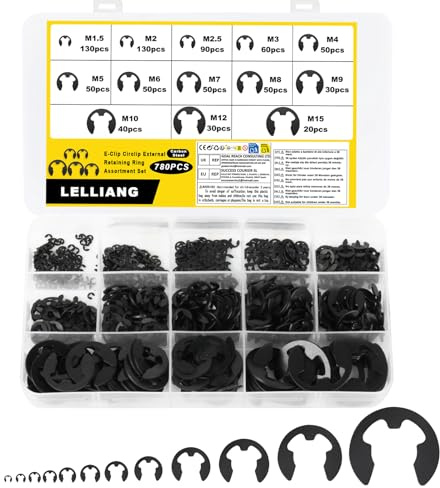 Kit de 780 piezas de E-Circlip, Anillos de Retención Externos e Internos | Kit de Anillos de Presión E, Disponibles en 13 Tamaños
