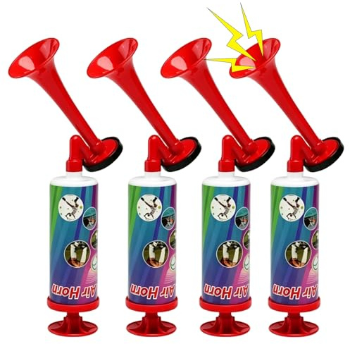 4 pièces Trompette Supporter 120 dB, Corne de Brume Pour Coupe du Monde 2026, Portable pour Événements Sportifs, Fêtes Anniversaire Urgences (Rouge) | Klaxon portable pour le football, les événements sportifs et les fêtes. Klaxon à air comprimé puissant pour bateau et urgence