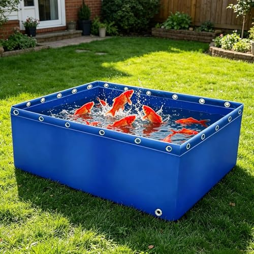 Yopappol Serbatoio per Pesci D'acquario, Laghetto Koi Pieghevole Fuori Terra con Valvola di Scarico, Piscina per Allevamento Impermeabile Ispessita per Giardino Esterno, Cortile(4x2x1.0m)
