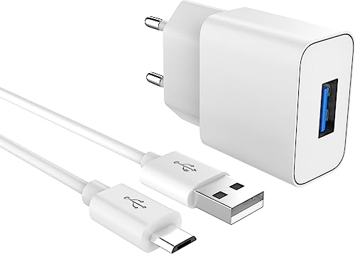 MyGadget Micro USB Ladegerät - 1x Netzteil (2A | 5V) & 1x Kabel (1m) für Smartphone & Tablet, Samsung (u.a. S6 | S7), HTC, Sony, Nexus in Weiss