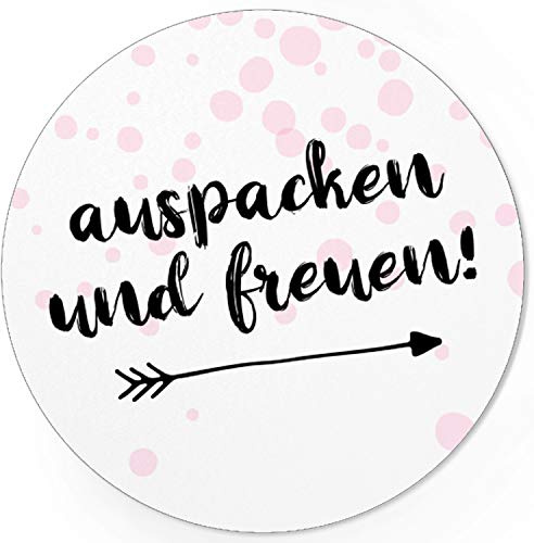 48 moderne Design Etiketten, rund/Auspacken Freuen Rosa/Freude schenken/Herzen/Geschenk-Aufkleber/Sticker/Aufkleber