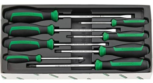 STAHLWILLE Schraubendreher Set 8-tlg. | 5 Schlitzschraubendreher, 3 Kreuzschlitzschraubendreher PH1; PH2; PH3 mit 3-Komponenten-Griff | Made in Germany