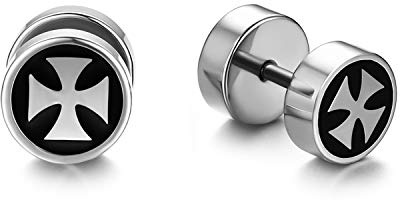 Flongo Herren Ohrringe 8mm Edelstahl Damen Ohrstecker Blütenblätter kreuz smile Lächeln Blumen Ahornblatt Stern Tai Chi Fake Plugs Tunnel Männer Piercing Schraubverschluss schwarz silber gold