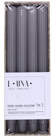 DONAU HOME Set Lange Stabkerzen Gerippt/Grau / 4 Stück / 30 x Ø 2,50 cm Unparfümiert/Geriffelte Stabkerzen/Tafelkerzen zur Dekoration im Wohnzimmer, Bad / 10 Stunden Brenndauer/Leuchterkerzen