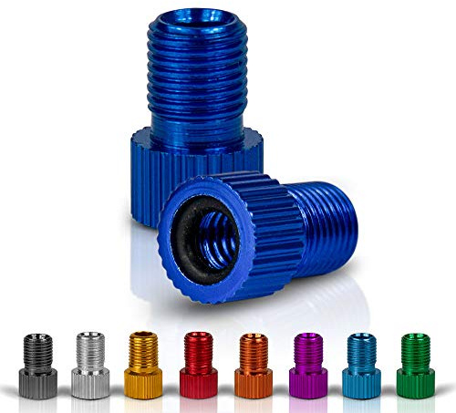 Drahtesel Fahrrad Ventil-Adapter DV & SV (Dunlop- & Französisches) auf AV (Auto) Mit Dichtring (Blau, 2)