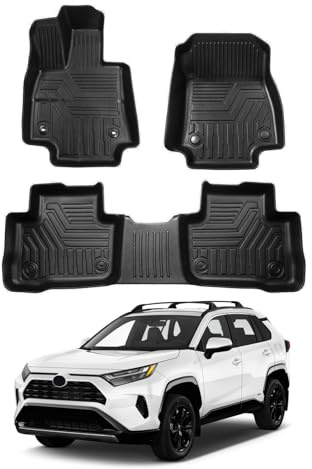 Powerty Floor Mats for 2019-2024 2025 Toyota RAV4 Accessories All Weather Floor Liner 3D TPO 1st & 2nd Row Floor Mat Heavy-Duty Floor Liners(FIT All Models)