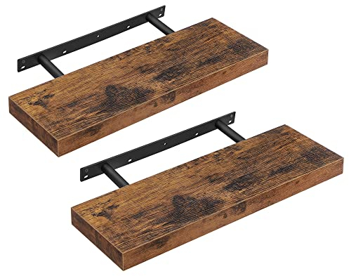 VASAGLE Wandregal, 2er Set, Schweberegal, Regalbrett, 20 x 60 x 3,8 cm, Wandboard für Bilderrahmen, Deko, Regal für Wohnzimmer, Arbeitszimmer, Küche, vintagebraun LWS26BX-2
